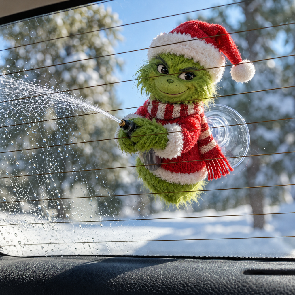 Festive car sprayer window mount detail